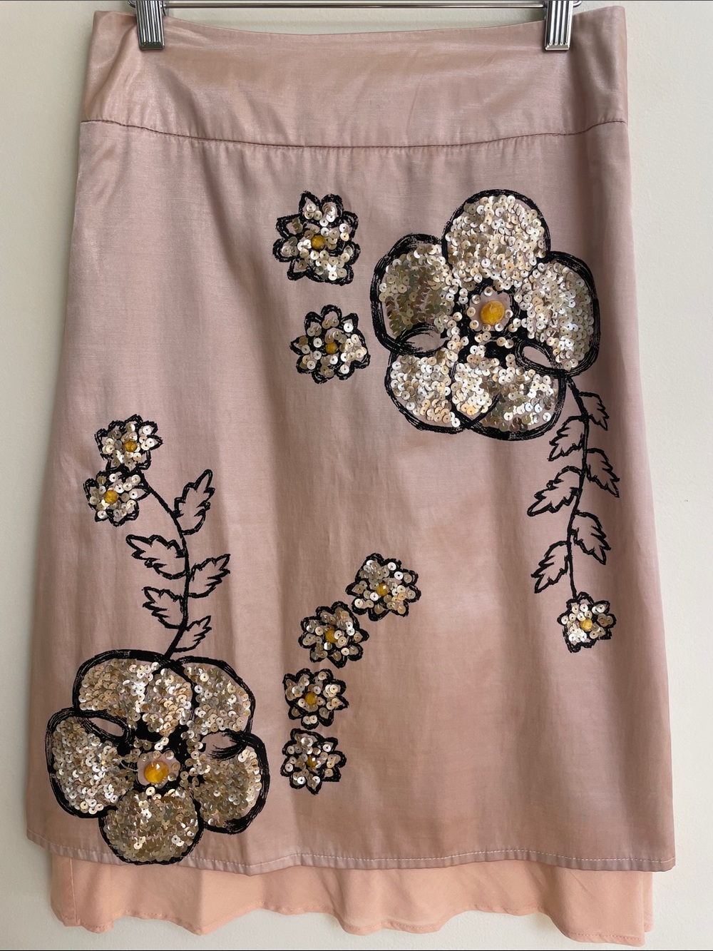 Anthropologie Gold And Brown Flower Skirt.